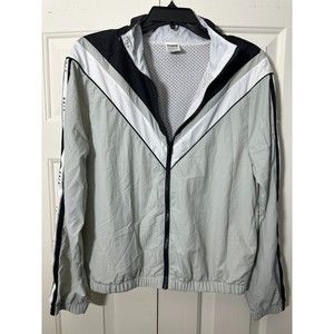 PINK Victoria's Secret Black Logo Zip Windbreaker Jacket Black White Gray XS